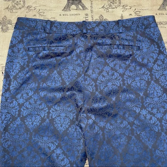 NWOT Michael Michael Kors Navy /Black Metallic Royal damask Print Pant Size 12 - Picture 7 of 10